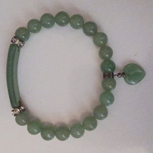 Jadeite 8 1/2 mm beaded bracelet with brand heart